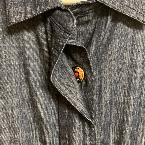 Denim short sleeve front button flare dress - Picture 4 of 6